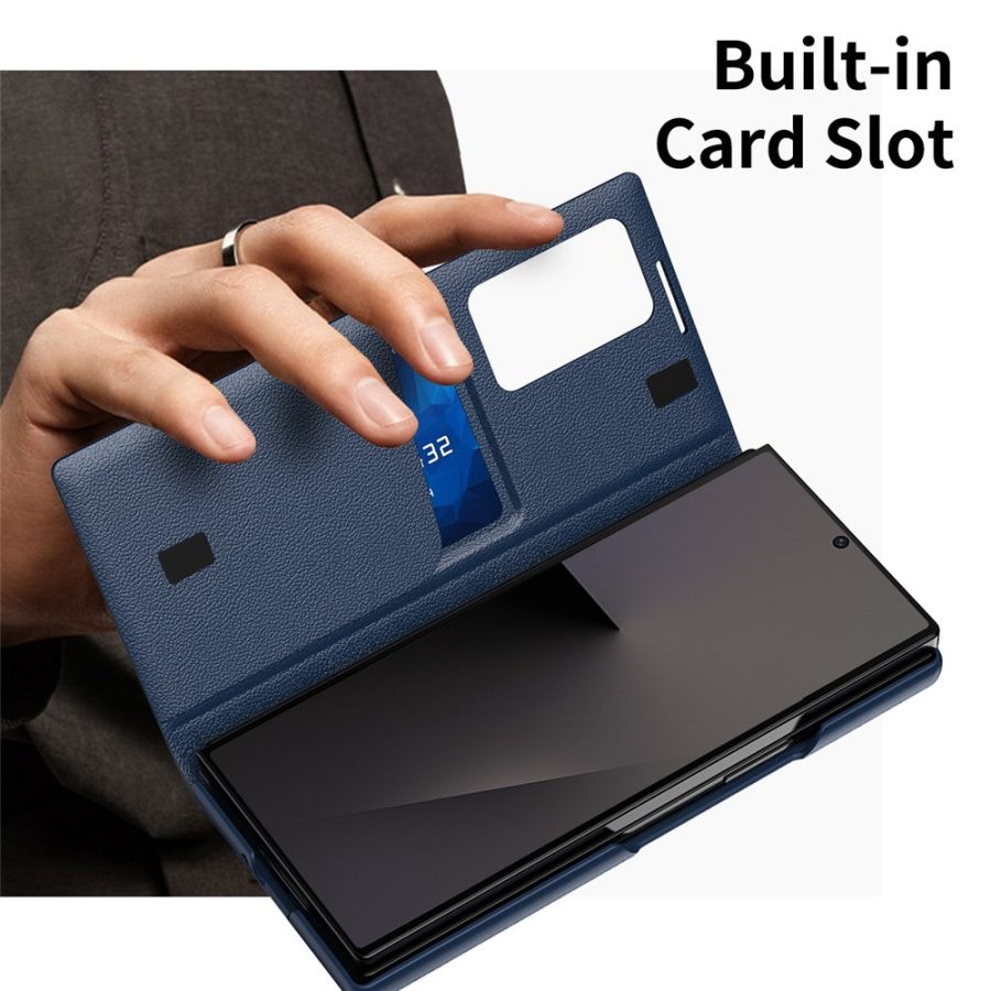 6601172643A-2 Flip Leather Case For Samsung Galaxy Z Fold 7 6 5 4 3 Series with Smart View Window and Card Slot Phone Cover