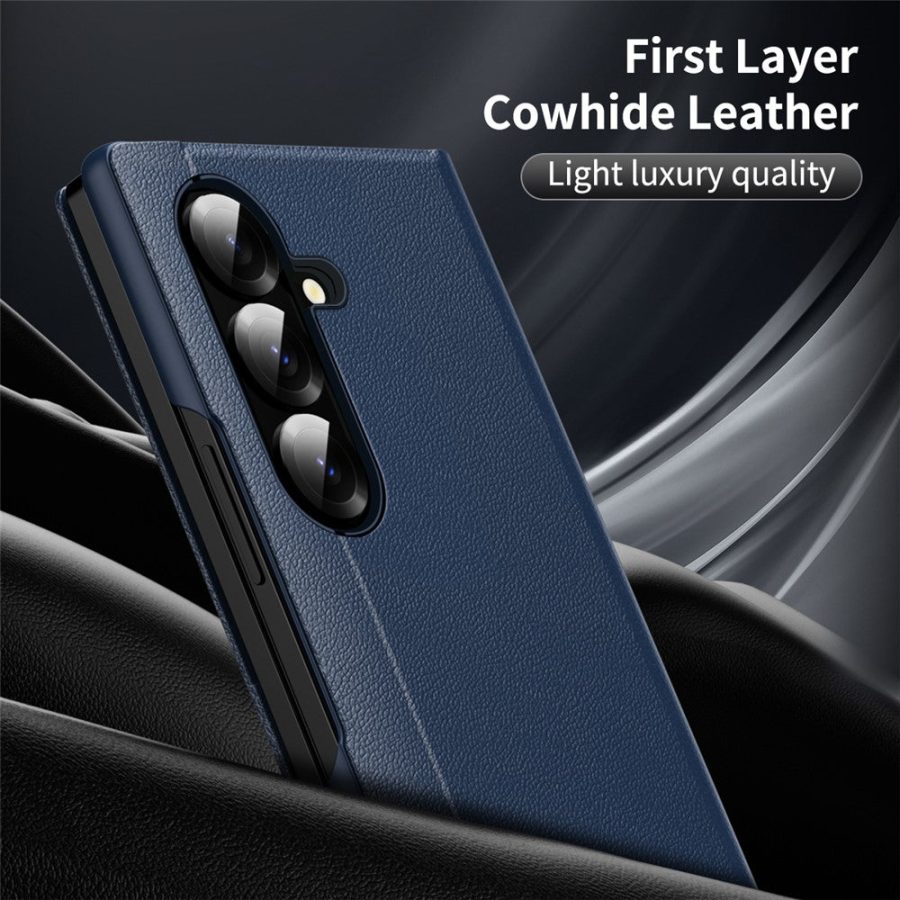 6601172643A-4 Flip Leather Case For Samsung Galaxy Z Fold 7 6 5 4 3 Series with Smart View Window and Card Slot Phone Cover