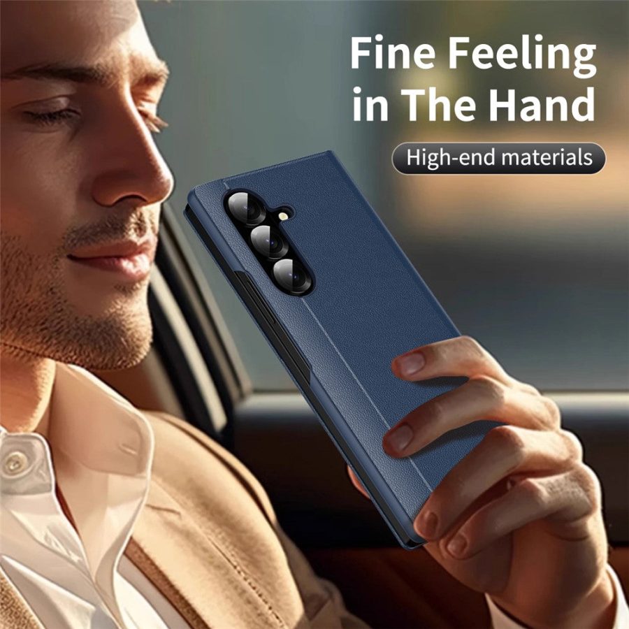 6601172643A-5 Flip Leather Case For Samsung Galaxy Z Fold 7 6 5 4 3 Series with Smart View Window and Card Slot Phone Cover