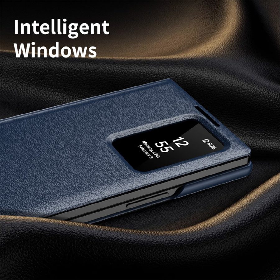 6601172643A-6 Flip Leather Case For Samsung Galaxy Z Fold 7 6 5 4 3 Series with Smart View Window and Card Slot Phone Cover