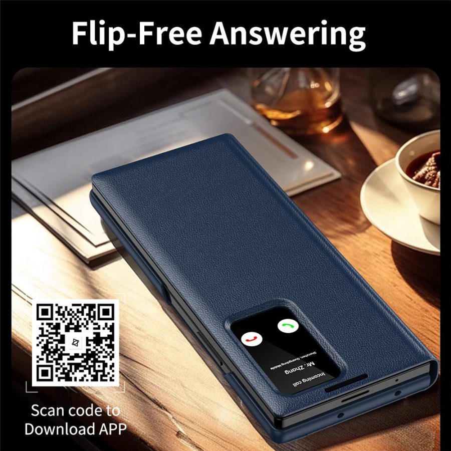 6601172643A-7 Flip Leather Case For Samsung Galaxy Z Fold 7 6 5 4 3 Series with Smart View Window and Card Slot Phone Cover