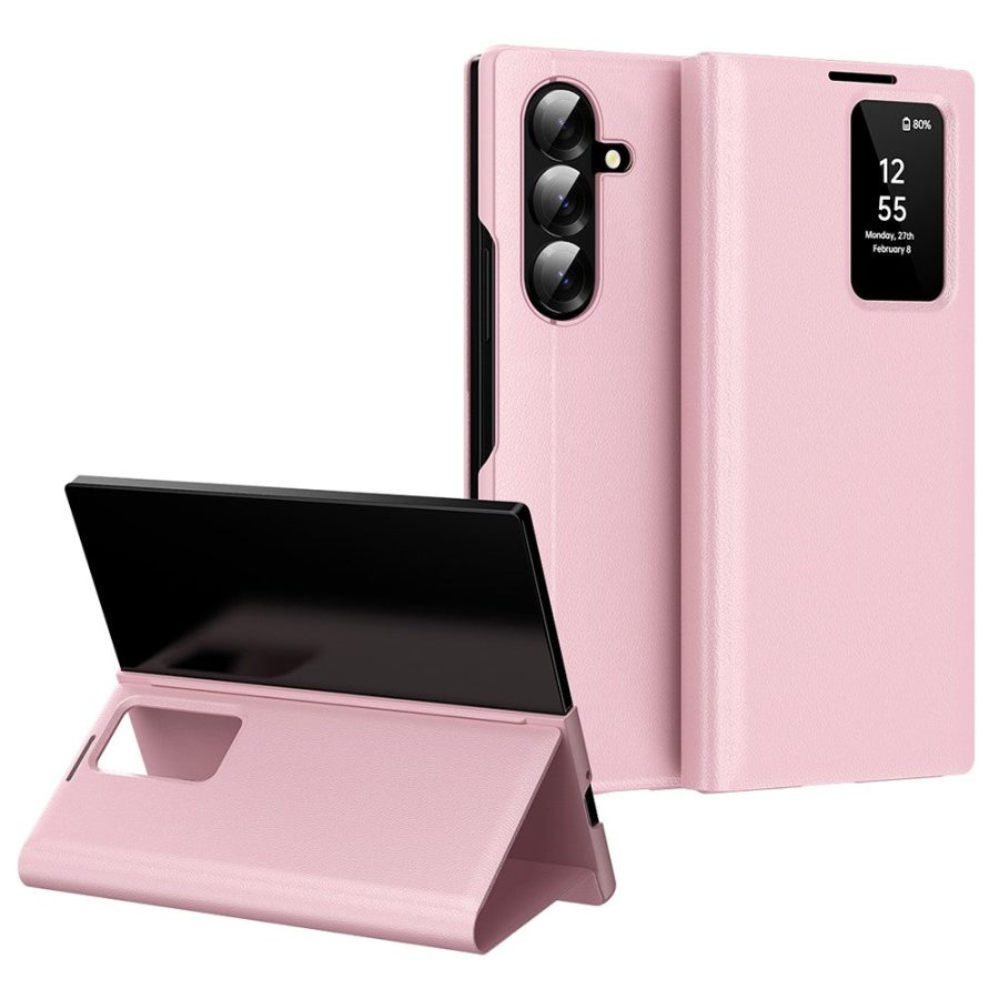 6601172643B-1 Flip Leather Case For Samsung Galaxy Z Fold 7 6 5 4 3 Series with Smart View Window and Card Slot Phone Cover