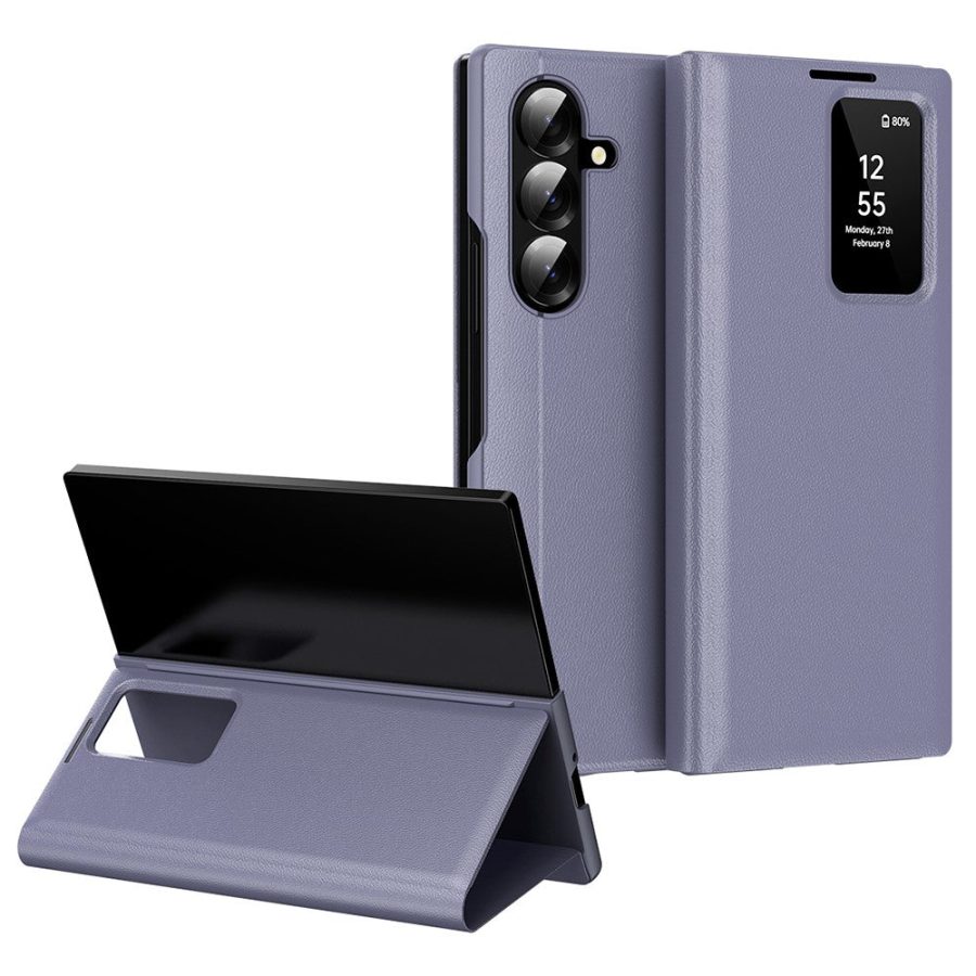 6601172643E-1 Flip Leather Case For Samsung Galaxy Z Fold 7 6 5 4 3 Series with Smart View Window and Card Slot Phone Cover