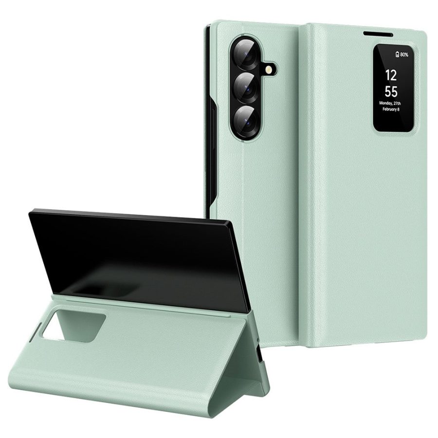 6601172643F-1 Flip Leather Case For Samsung Galaxy Z Fold 7 6 5 4 3 Series with Smart View Window and Card Slot Phone Cover
