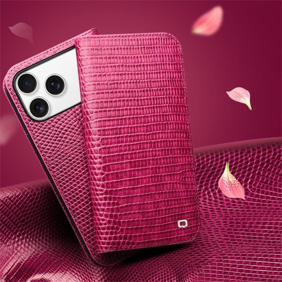 QIALINO For iPhone 17 Pro Wallet Case Crocodile Texture Genuine Leather Anti-Drop Phone Cover
