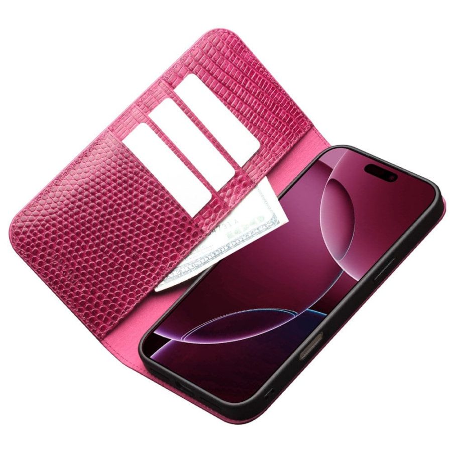 QIALINO For iPhone 17 Pro Max Wallet Case Crocodile Texture Genuine Leather Anti-Drop Phone Cover