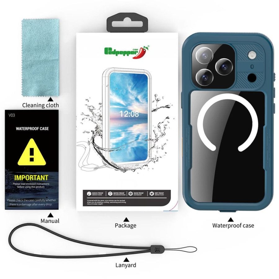 6601174468A-19 REDPEPPER For iPhone 17 Pro IP68 Waterproof Case Clear Back Phone Cover Compatible with MagSafe