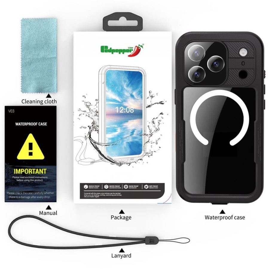 6601174469A-19 REDPEPPER For iPhone 17 Pro Max IP68 Waterproof Case Clear Back Phone Cover Compatible with MagSafe