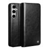 QIALINO For Samsung Galaxy S25 FE Wallet Case Waxy Genuine Leather Flip Phone Cover