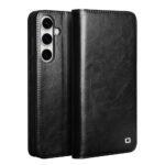 QIALINO For Samsung Galaxy S25 FE Wallet Case Waxy Genuine Leather Flip Phone Cover