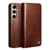 QIALINO For Samsung Galaxy S25 FE Wallet Case Waxy Genuine Leather Flip Phone Cover