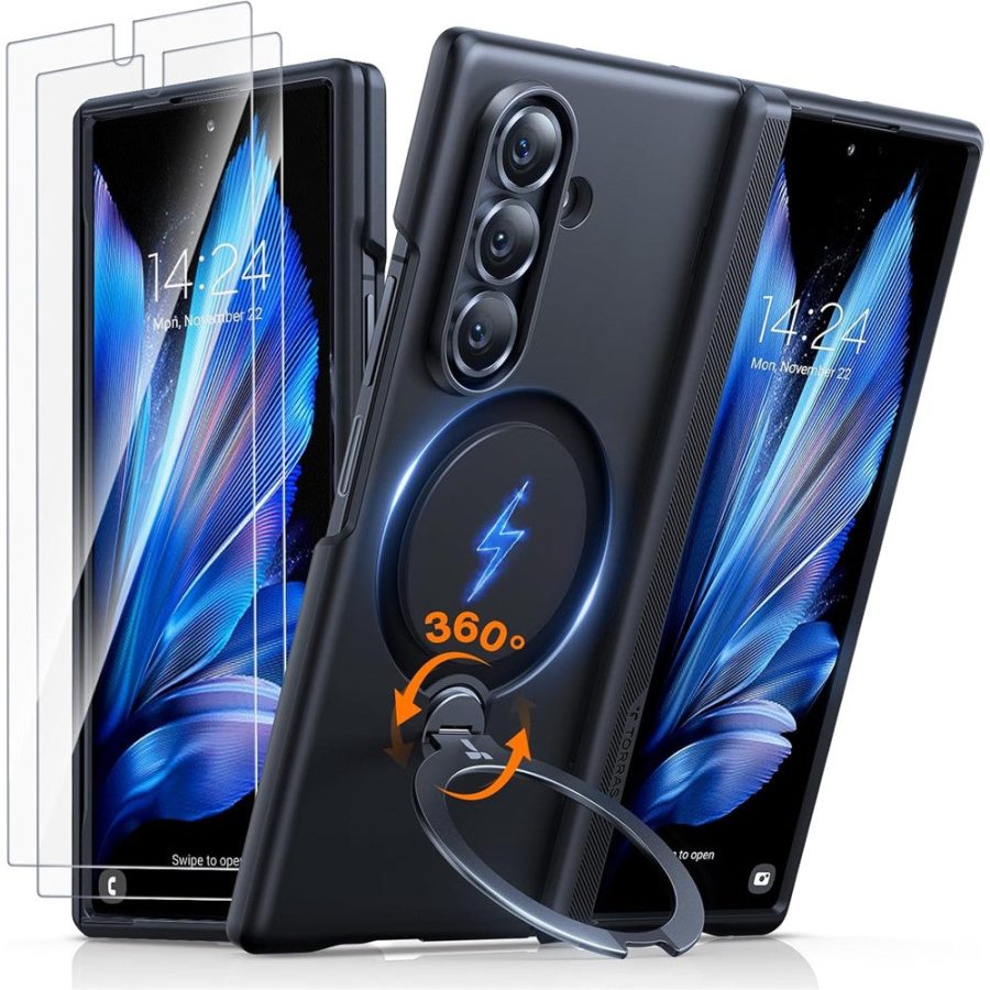 6601177049A-1 TORRAS Ostand Q3 Spin Series For Samsung Galaxy Z Fold7 Case 360 Degree Rotating Magnetic Kickstand Phone Cover (with 2 Tempered Glass Film Included)