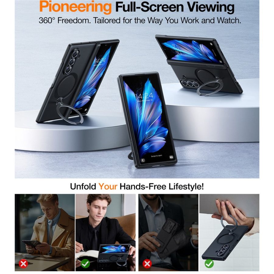 6601177049A-3 TORRAS Ostand Q3 Spin Series For Samsung Galaxy Z Fold7 Case 360 Degree Rotating Magnetic Kickstand Phone Cover (with 2 Tempered Glass Film Included)