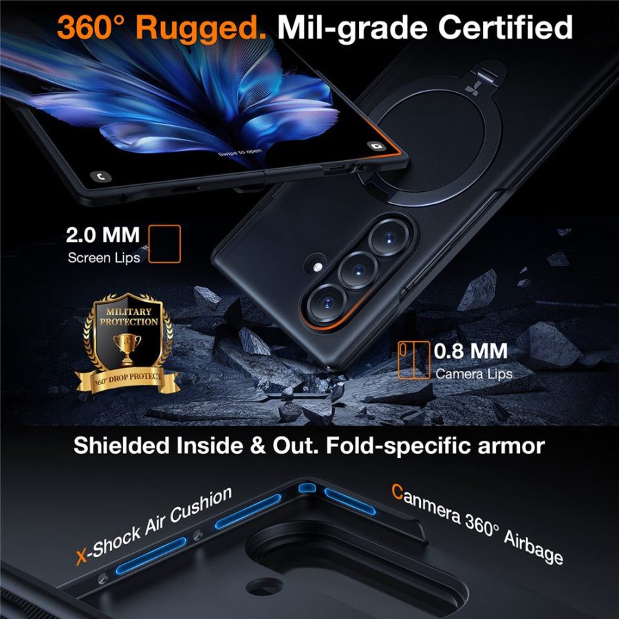 6601177049A-5 TORRAS Ostand Q3 Spin Series For Samsung Galaxy Z Fold7 Case 360 Degree Rotating Magnetic Kickstand Phone Cover (with 2 Tempered Glass Film Included)