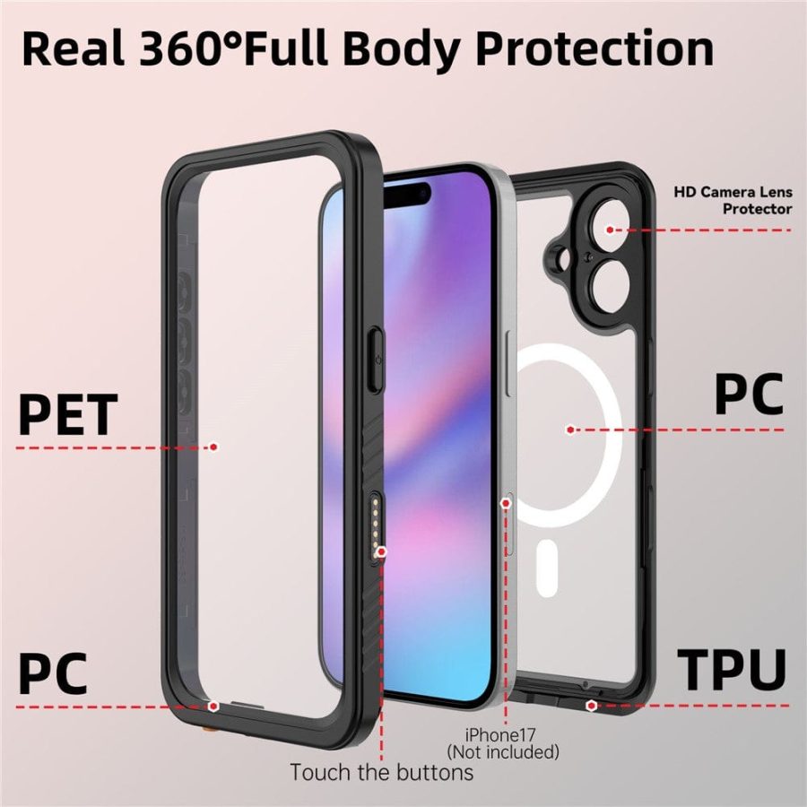 REDPEPPER FS / FM Series For iPhone 17 Clear Case IP68 Waterproof Phone Cover | Compatible with MagSafe