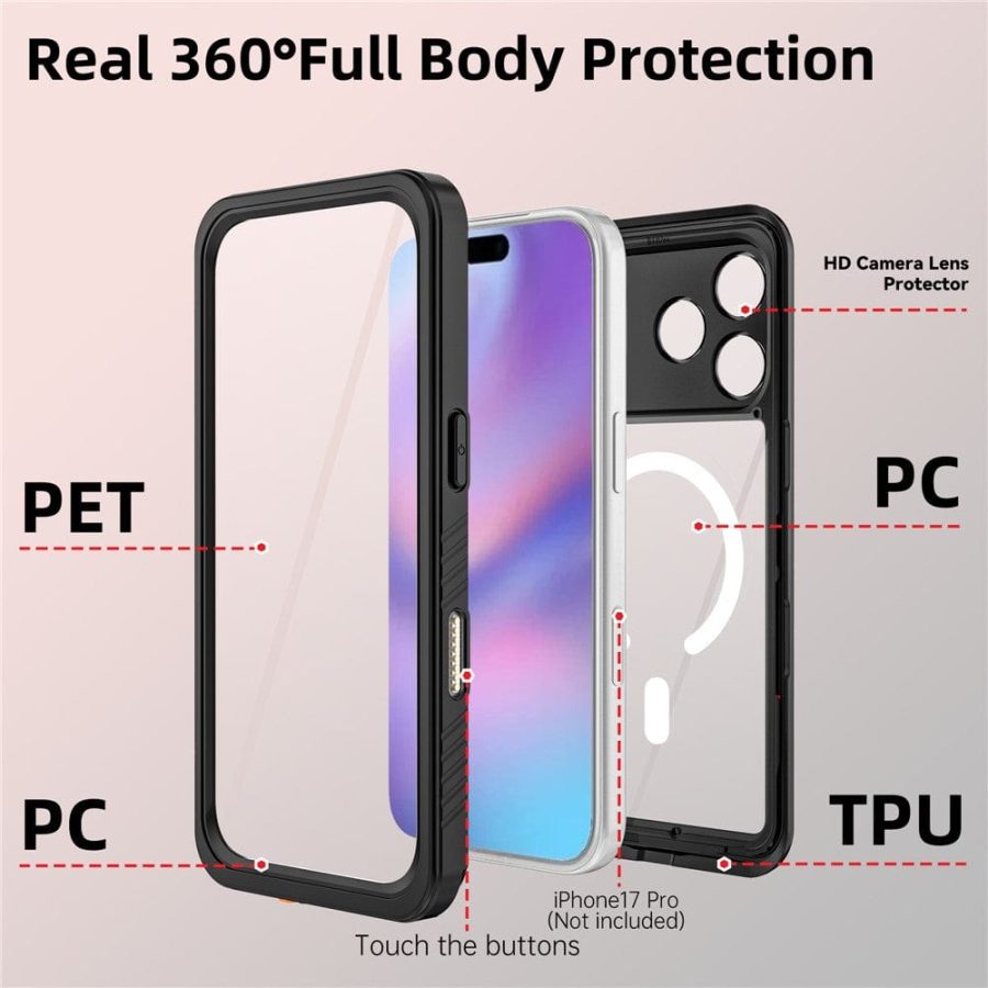 REDPEPPER FS / FM Series For iPhone 17 Pro Clear Case IP68 Waterproof Phone Cover | Compatible with MagSafe