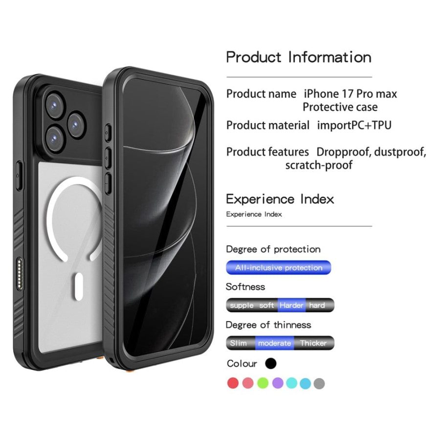 REDPEPPER FS / FM Series For iPhone 17 Pro Max Clear Case IP68 Waterproof Phone Cover |  Compatible with MagSafe