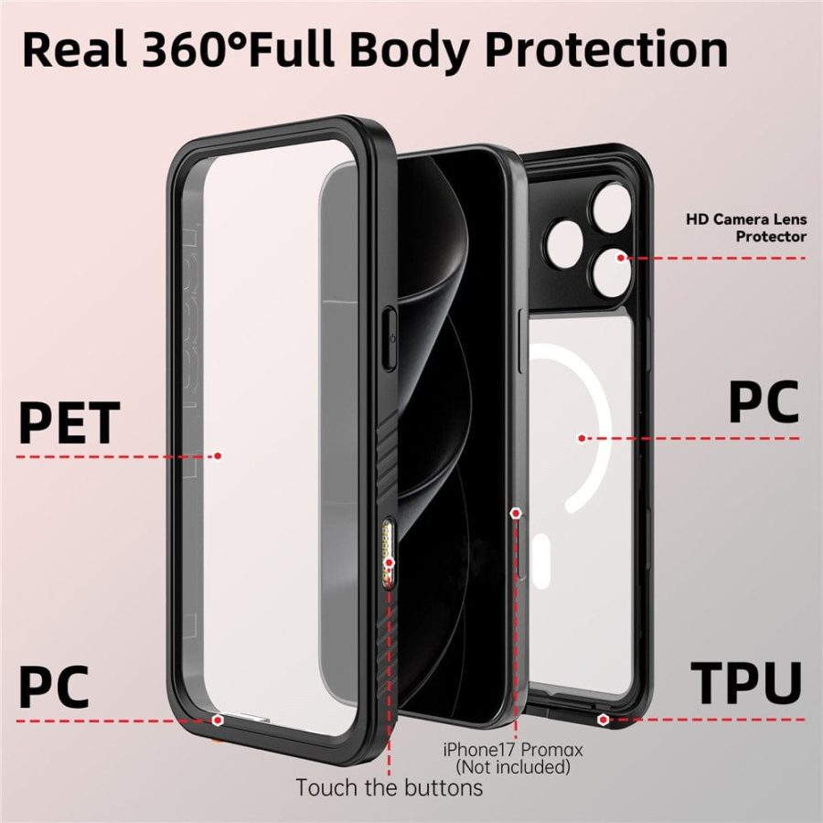 REDPEPPER FS / FM Series For iPhone 17 Pro Max Clear Case IP68 Waterproof Phone Cover |  Compatible with MagSafe