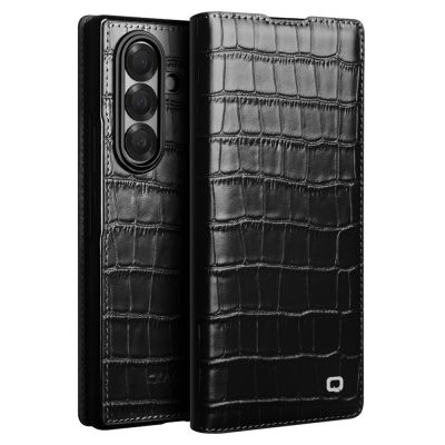 6601180056A-1 QIALINO For Samsung Galaxy Z Fold7 Case Crocodile Texture Genuine Leather Flip Phone Cover