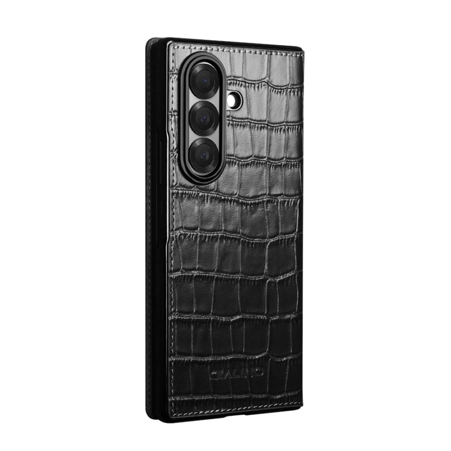6601180056A-4 QIALINO For Samsung Galaxy Z Fold7 Case Crocodile Texture Genuine Leather Flip Phone Cover