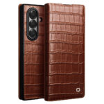 QIALINO For Samsung Galaxy Z Fold7 Case Crocodile Texture Genuine Leather Flip Phone Cover