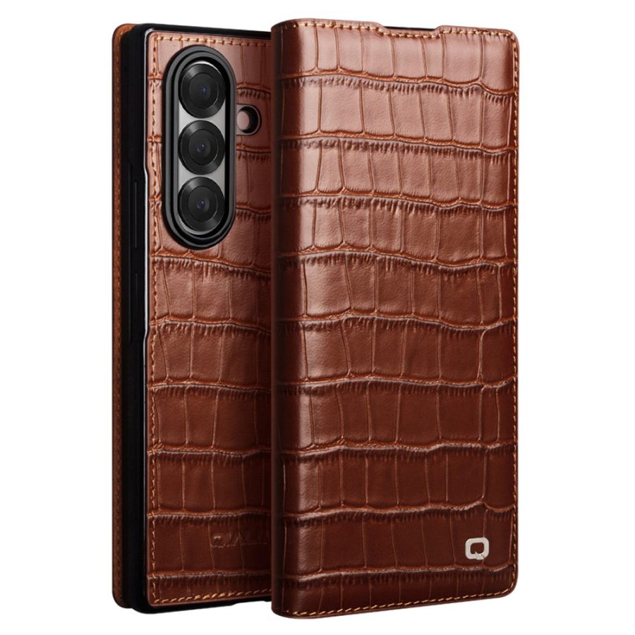 6601180056B-1 QIALINO For Samsung Galaxy Z Fold7 Case Crocodile Texture Genuine Leather Flip Phone Cover