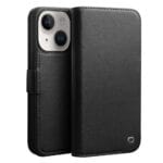 QIALINO For iPhone 14 Plus Case Drop-Proof Business Style Genuine Leather Wallet Magnetic Closure Phone Cover