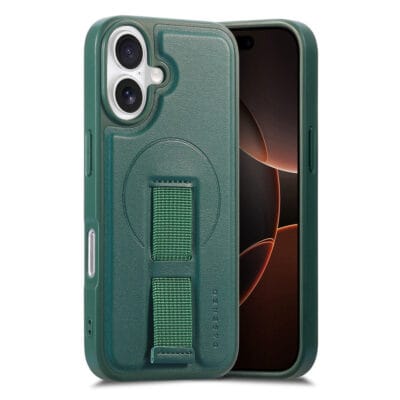 CASENEO For iPhone 17 Magnetic Case Wristband PU Leather + PC Shockproof Phone Cover Green by The Case Factory