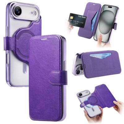 For iPhone Air Case Compatible with MagSafe Detachable Leather Phone Cover with Lens Film Light Purple by The Case Factory
