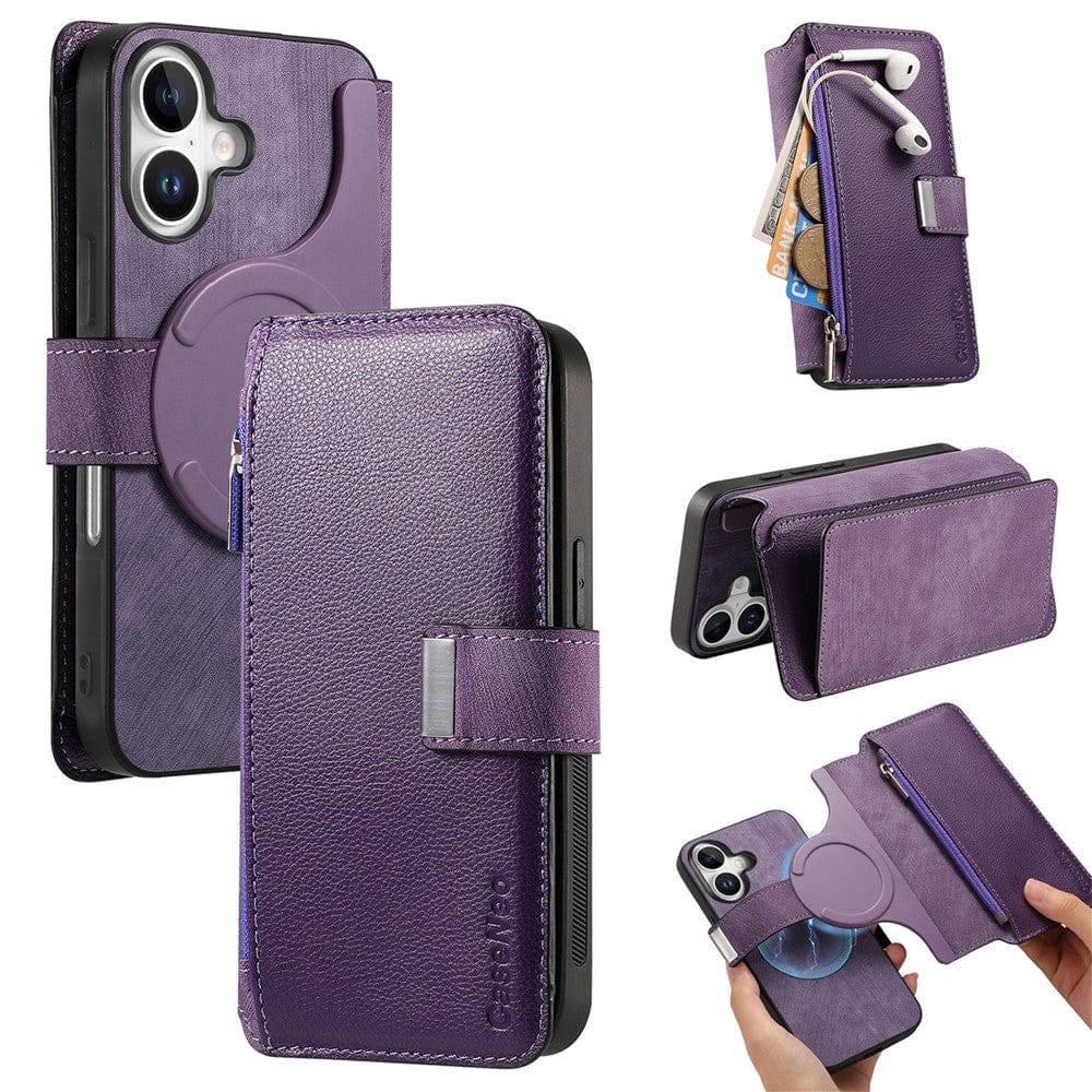 CASENEO MW-02 For iPhone 17 Case Detachable Magnetic Leather Flip Phone Cover Purple by The Case Factory