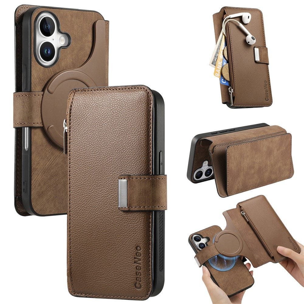 CASENEO MW-02 For iPhone 17 Case Detachable Magnetic Leather Flip Phone Cover Brown by The Case Factory