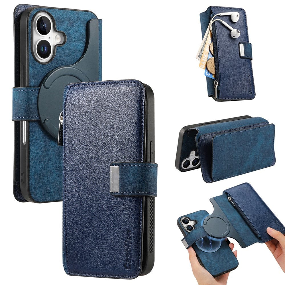 CASENEO MW-02 For iPhone 17 Case Detachable Magnetic Leather Flip Phone Cover Blue by The Case Factory