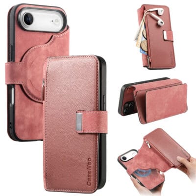 CASENEO MW-02 For iPhone Air Case Detachable Magnetic Leather Flip Phone Cover Pink by The Case Factory