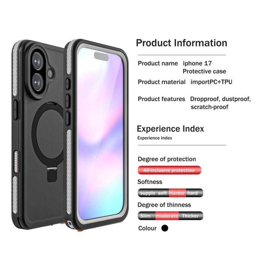 REDPEPPER For iPhone 17 IP68 Waterproof Case Kickstand Phone Back Cover | Compatible with MagSafe