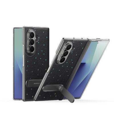 DUX DUCIS STEX Series For Samsung Galaxy Z Fold7 Case Kickstand Star Pattern Leather Back Cover with Tempered Glass Film