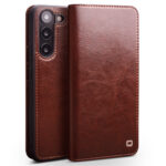 QIALINO For Samsung Galaxy S23+ Wallet Case Waxy Genuine Leather Flip Phone Cover