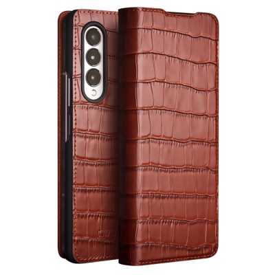 660123785B-1 QIALINO for Samsung Galaxy Z Fold4 Case Crocodile Texture Cowhide Leather Flip Phone Cover