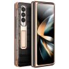 660123786A-1 QIALINO for Samsung Galaxy Z Fold4 Electroplating Case Leather Back Cover with Tempered Glass Window