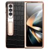 660123786A-2 QIALINO for Samsung Galaxy Z Fold4 Electroplating Case Leather Back Cover with Tempered Glass Window