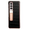 660123786A-5 QIALINO for Samsung Galaxy Z Fold4 Electroplating Case Leather Back Cover with Tempered Glass Window