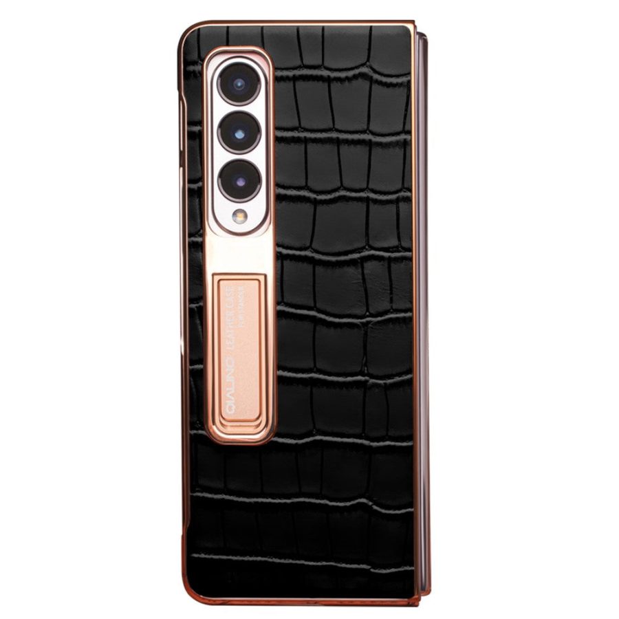 660123786A-5 QIALINO for Samsung Galaxy Z Fold4 Electroplating Case Leather Back Cover with Tempered Glass Window