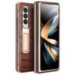 QIALINO for Samsung Galaxy Z Fold4 Electroplating Case Leather Back Cover with Tempered Glass Window