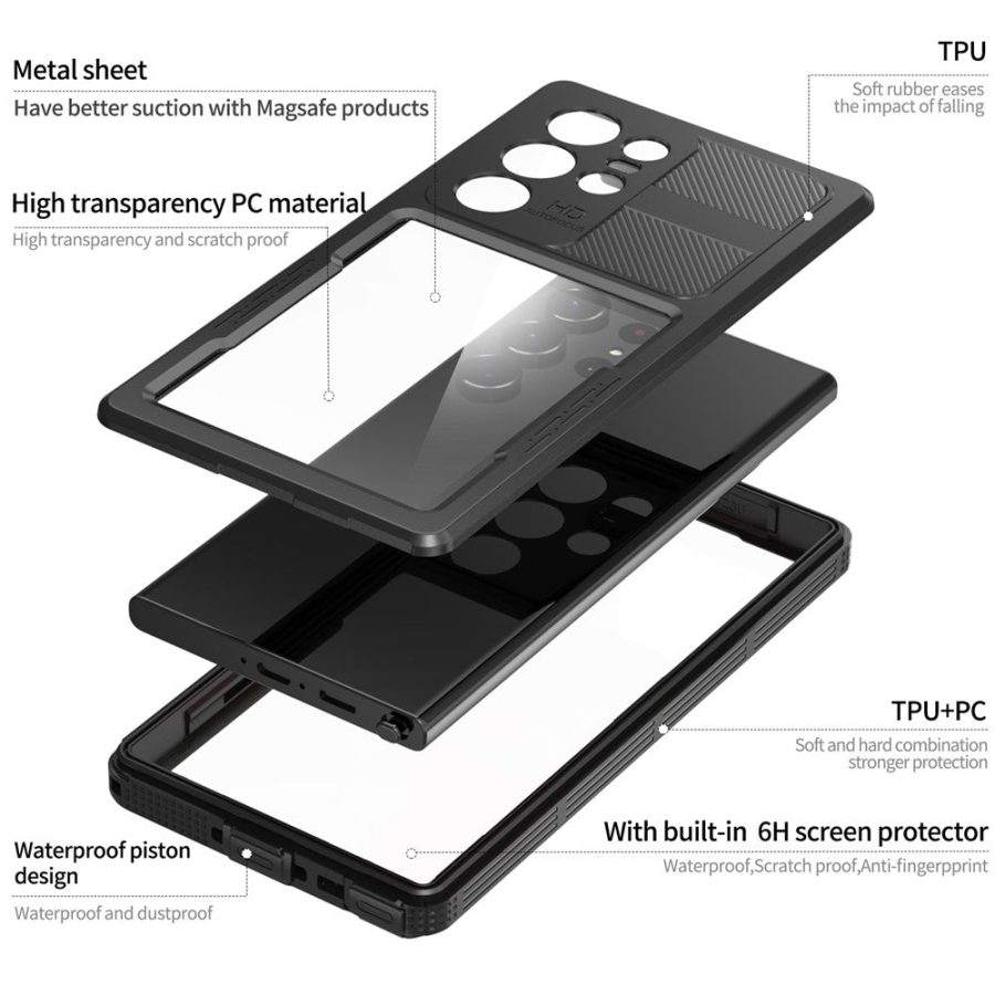 REDPEPPER DOT For Samsung Galaxy S23 Ultra IP68 Waterproof Case Anti-scratch Transparent Phone Cover