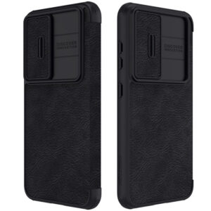 NILLKIN Qin Pro Series for Samsung Galaxy S23+ Leather Phone Case Card Holder Folio Flip Cover with Slide Lens Protector