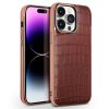 660143201A-1 QIALINO for iPhone 14 Pro Case Shockproof Crocodile Texture Genuine Leather Cover | Compatible with MagSafe