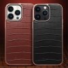 660143201A-6 QIALINO for iPhone 14 Pro Case Shockproof Crocodile Texture Genuine Leather Cover | Compatible with MagSafe