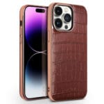 QIALINO for iPhone 14 Pro Max Case Shockproof Crocodile Texture Genuine Leather Cover | Compatible with MagSafe
