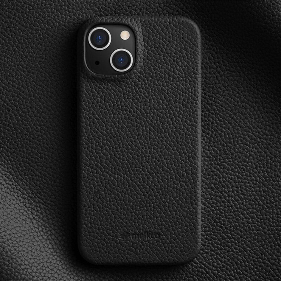 MELKCO For iPhone 14 Case Genuine Leather Phone Cover