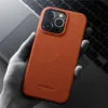 MELKCO For iPhone 14 Pro Case Genuine Leather Phone Cover