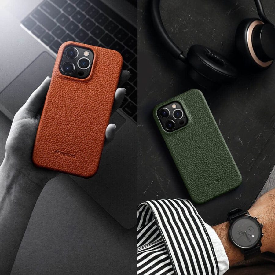 MELKCO For iPhone 14 Pro Case Genuine Leather Phone Cover